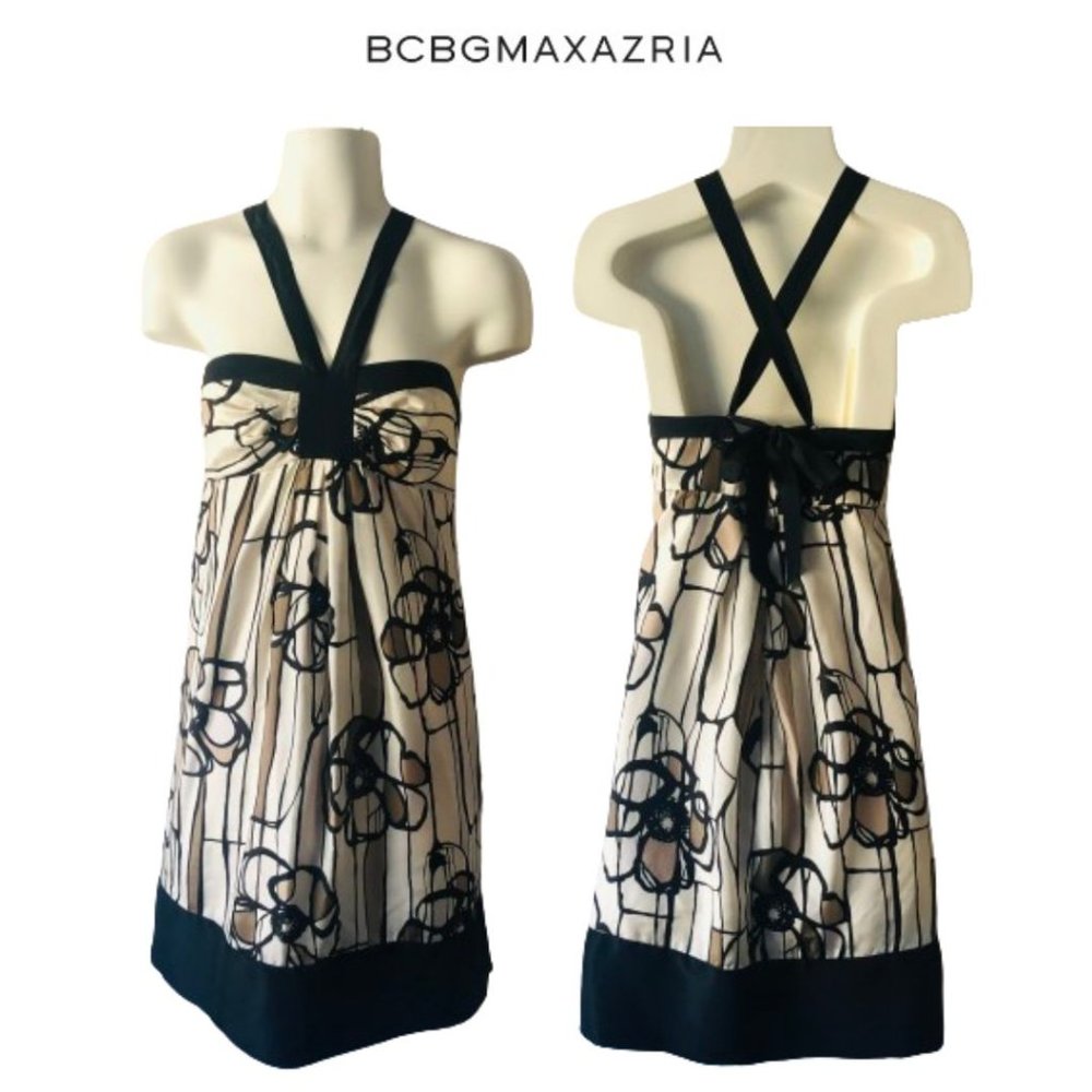 BCBGMAXAZRIA Silk Floral Halter Midi Dress in Pebble Color Print Size 0
